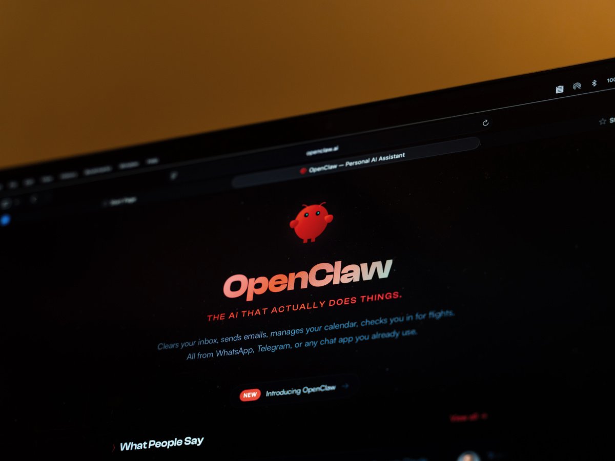 OpenWlaw website home page on a dark screen. Behind a dark yellow wall with warm lighting.