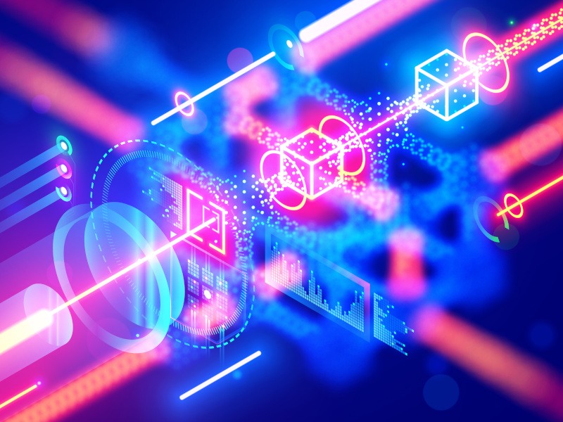 Close up of optical CPU process light signal.