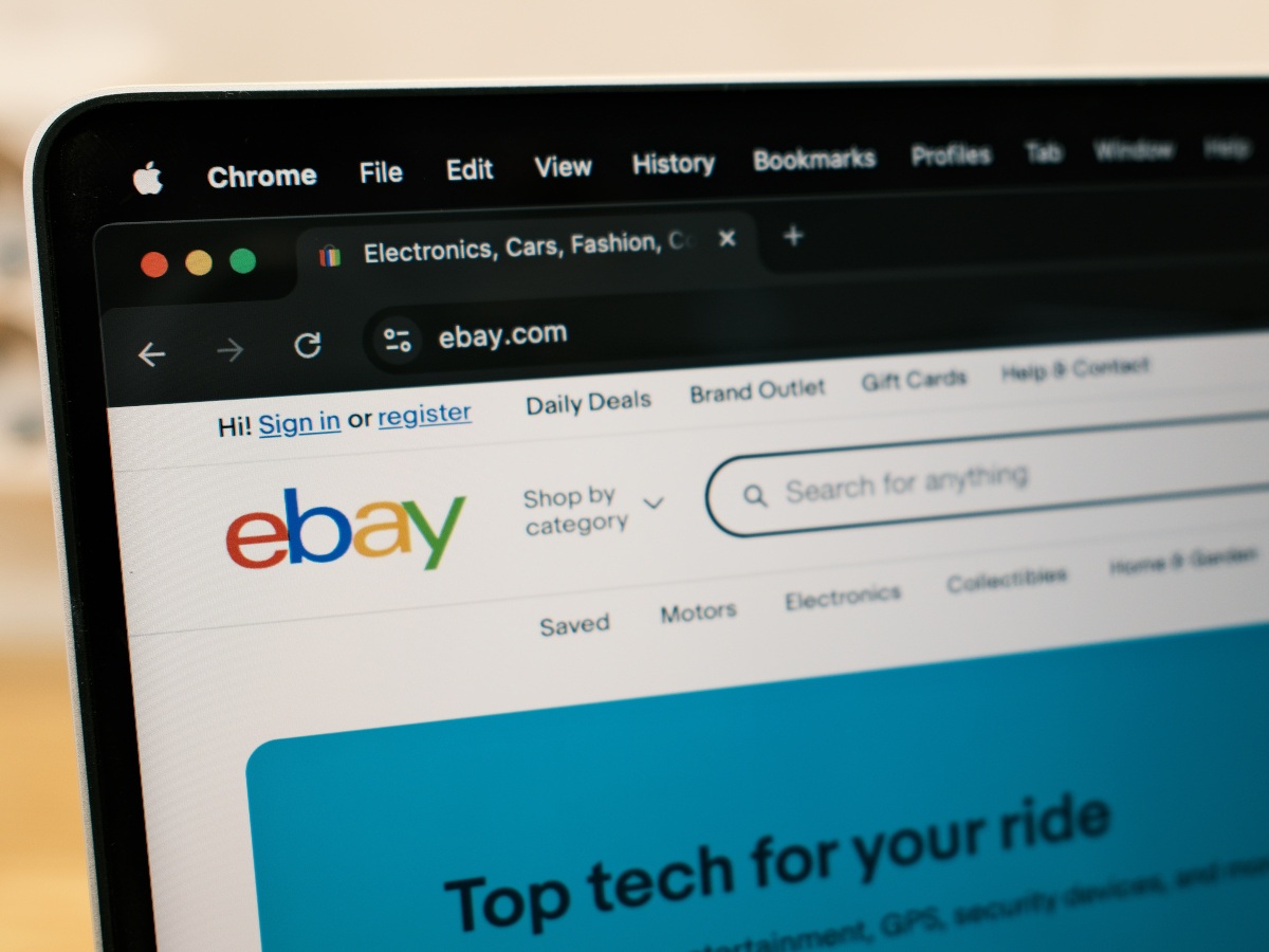 eBay website opened on a laptop.
