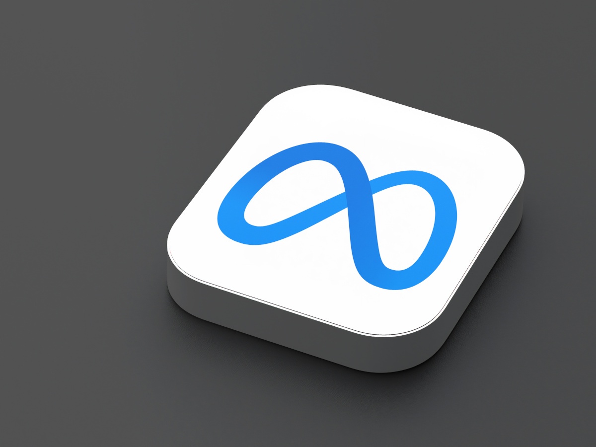 The blue Meta logo on a white tile.