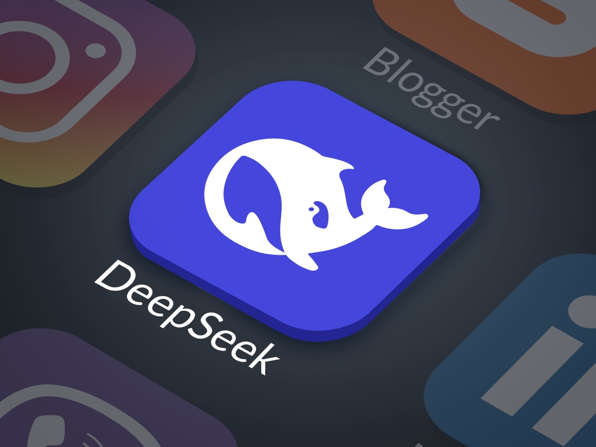 The DeepSeek logo of a white whale on a blue tile, as an icon on a mobile phone.