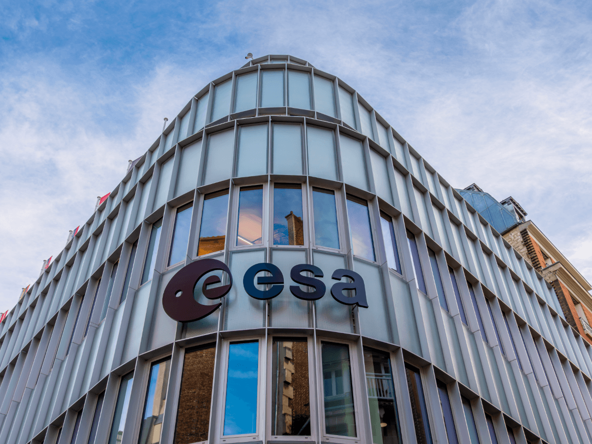 The ESA logo on a glass building