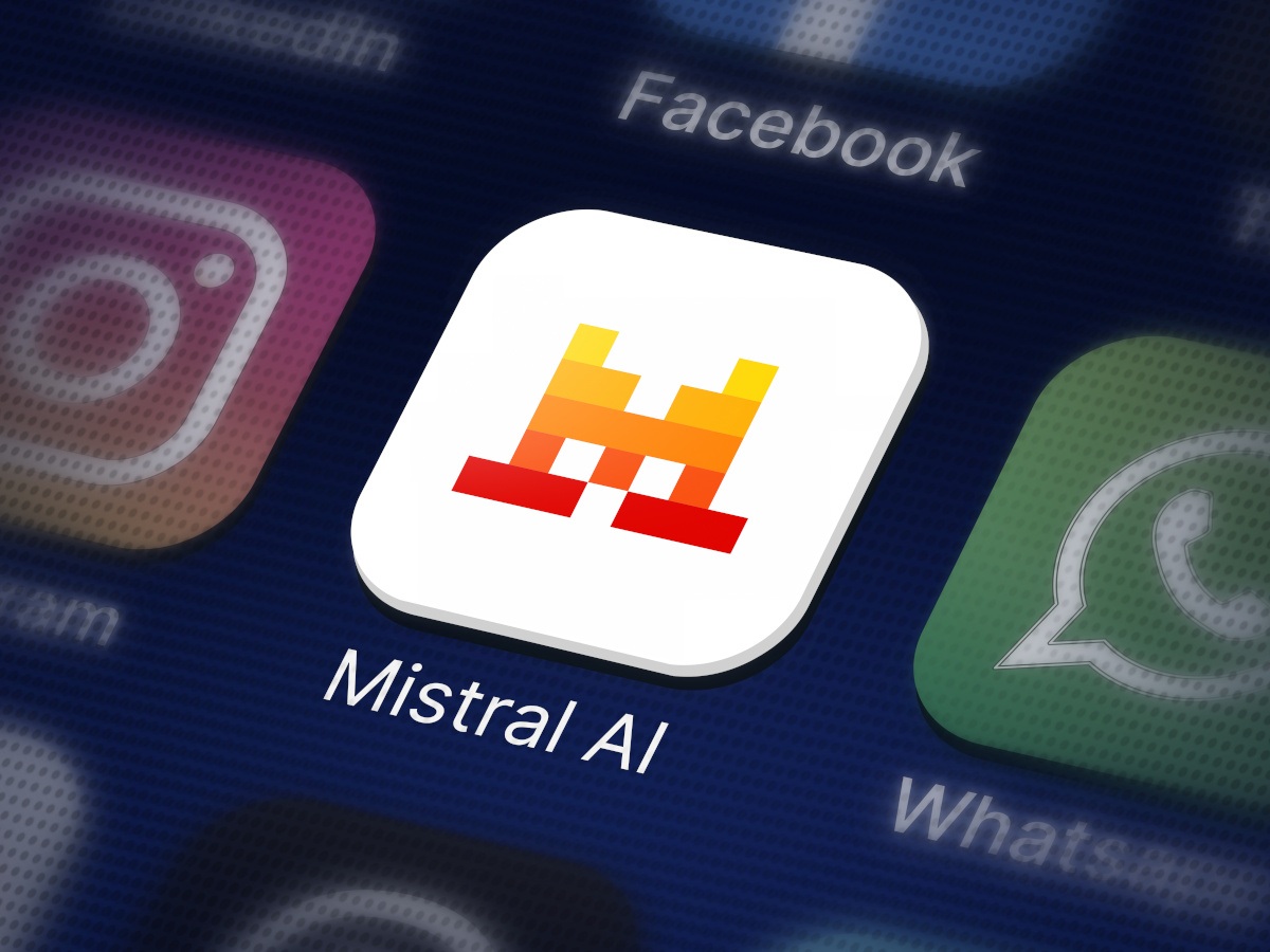 The Mistral AI logo on a tile on a smartphone.
