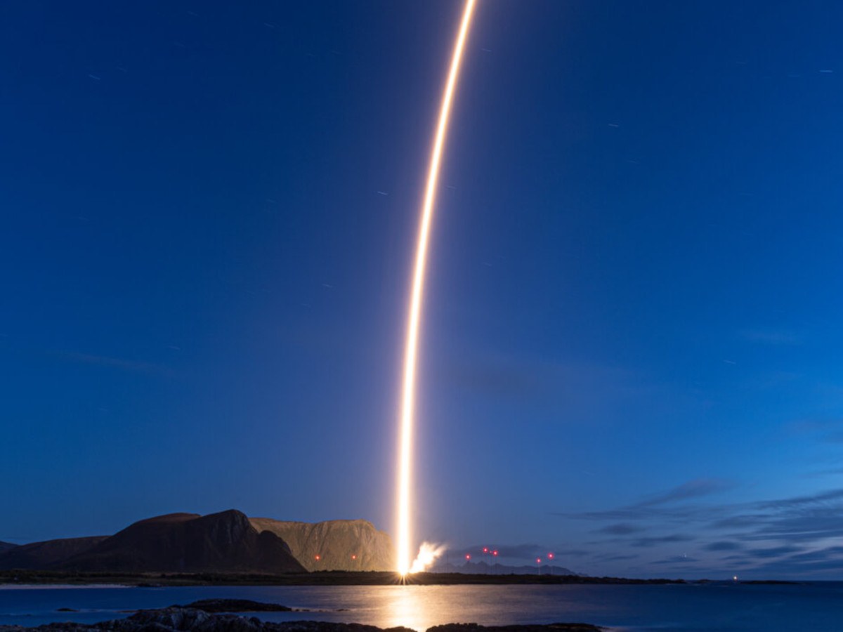 A rocket launching into orbit, from the Norway-based location.