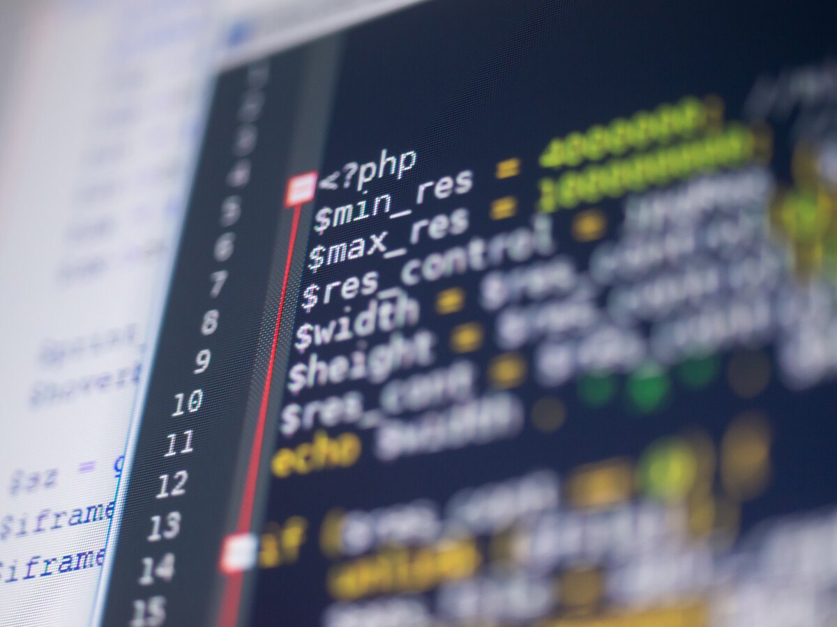 PHP code on a computer monitor. Close up.