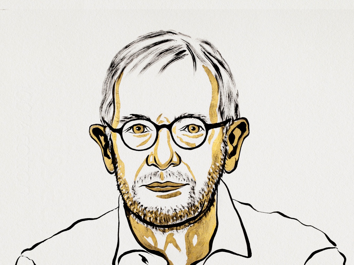 A drawing of a white, middle-aged man with glasses, stubble and thinning hair.